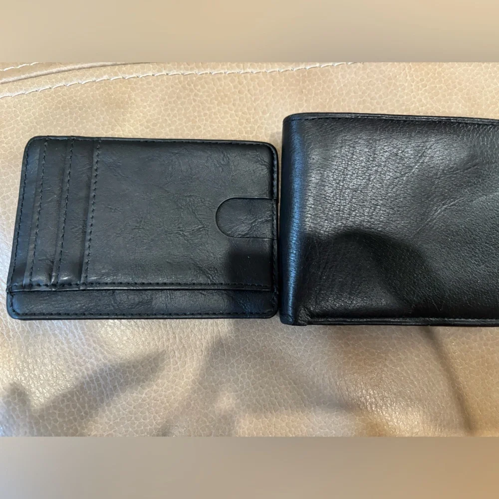 Genuine leather Black Wallet Set